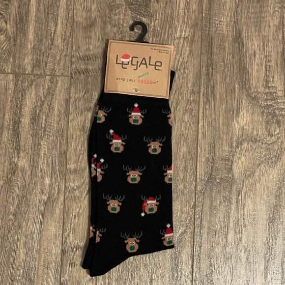 Legale Other - New Men's Legale Socks Christmas Theme Moose Santa Hat Black NWT